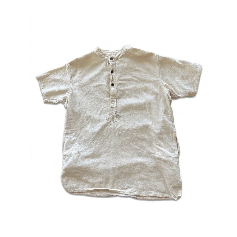 Isha Life Shirt Men Cream Size S(Fits M) Undyed 100% Organic Cotton Yoga Pockets
